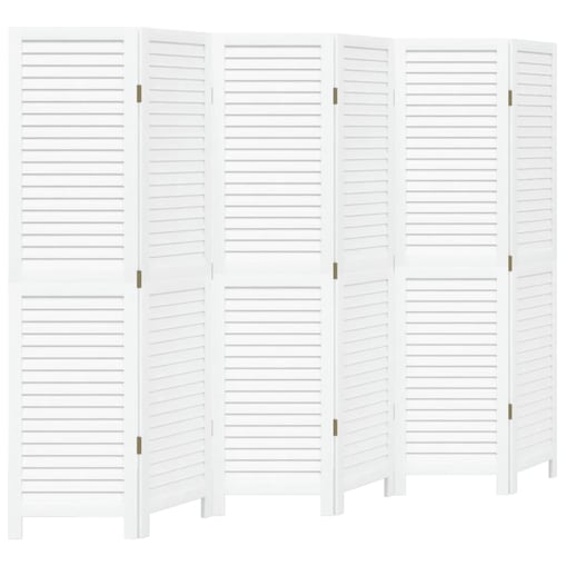 vidaXL Parawan pokojowy, 6-panelowy, biały, lite drewno paulowni