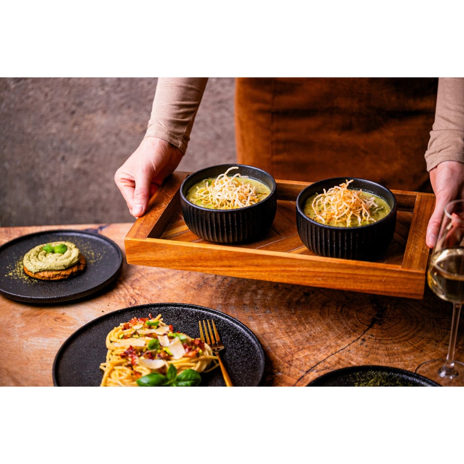 Serwis obiadowy Anun czarny na 12 osób 36 szt. Nowoczesny Do zmywarki Komplet talerzy