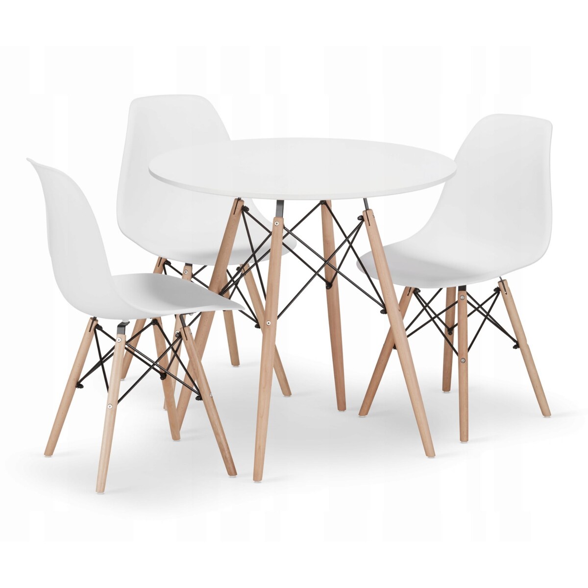 Zestaw Stół Do Jadalni Kuchni Salonu Biura  Okrągły Todi 80 Biały + 3 Krzesła Osaka Białe