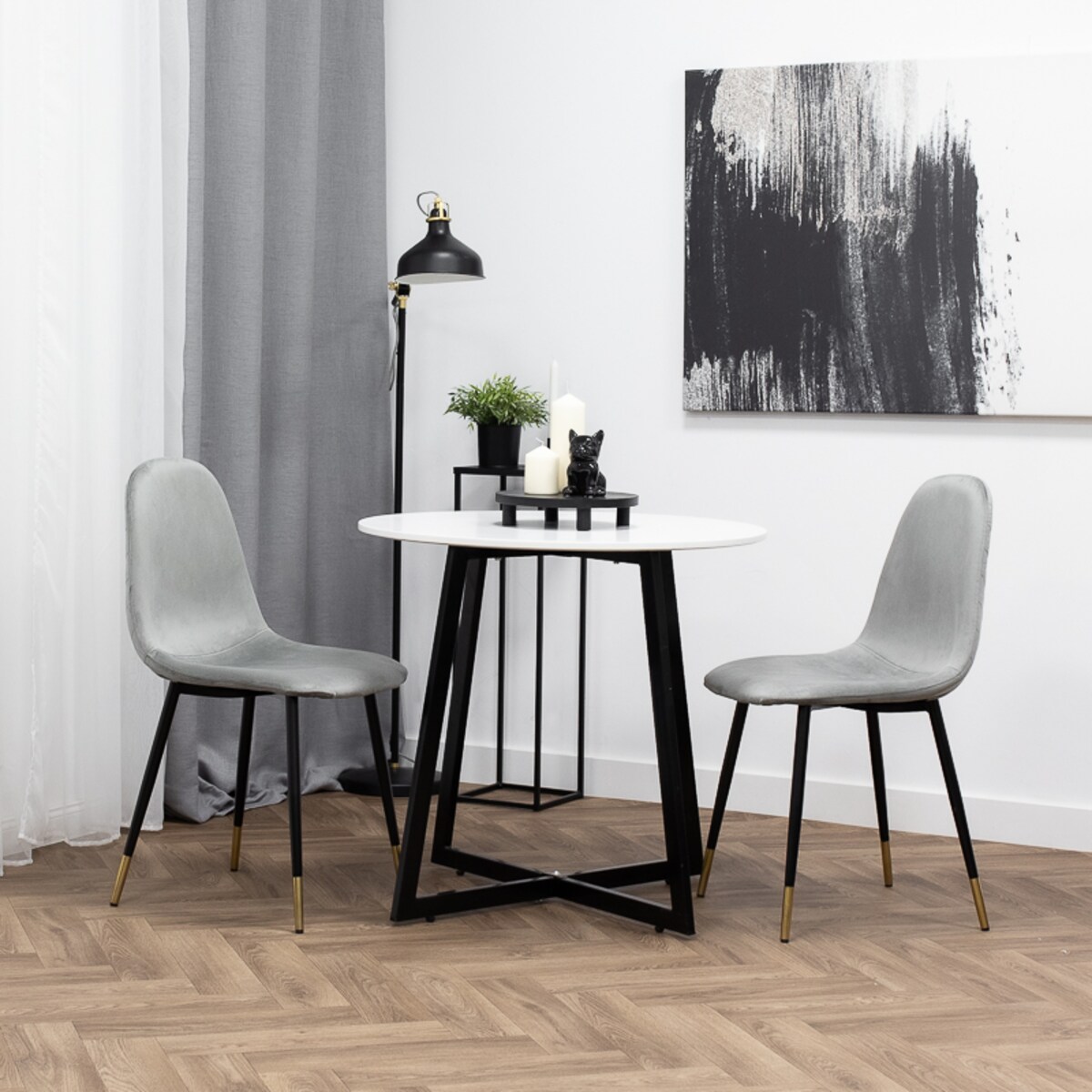 Krzesło tapicerowane welurowe pikowane do salonu jadalni szare