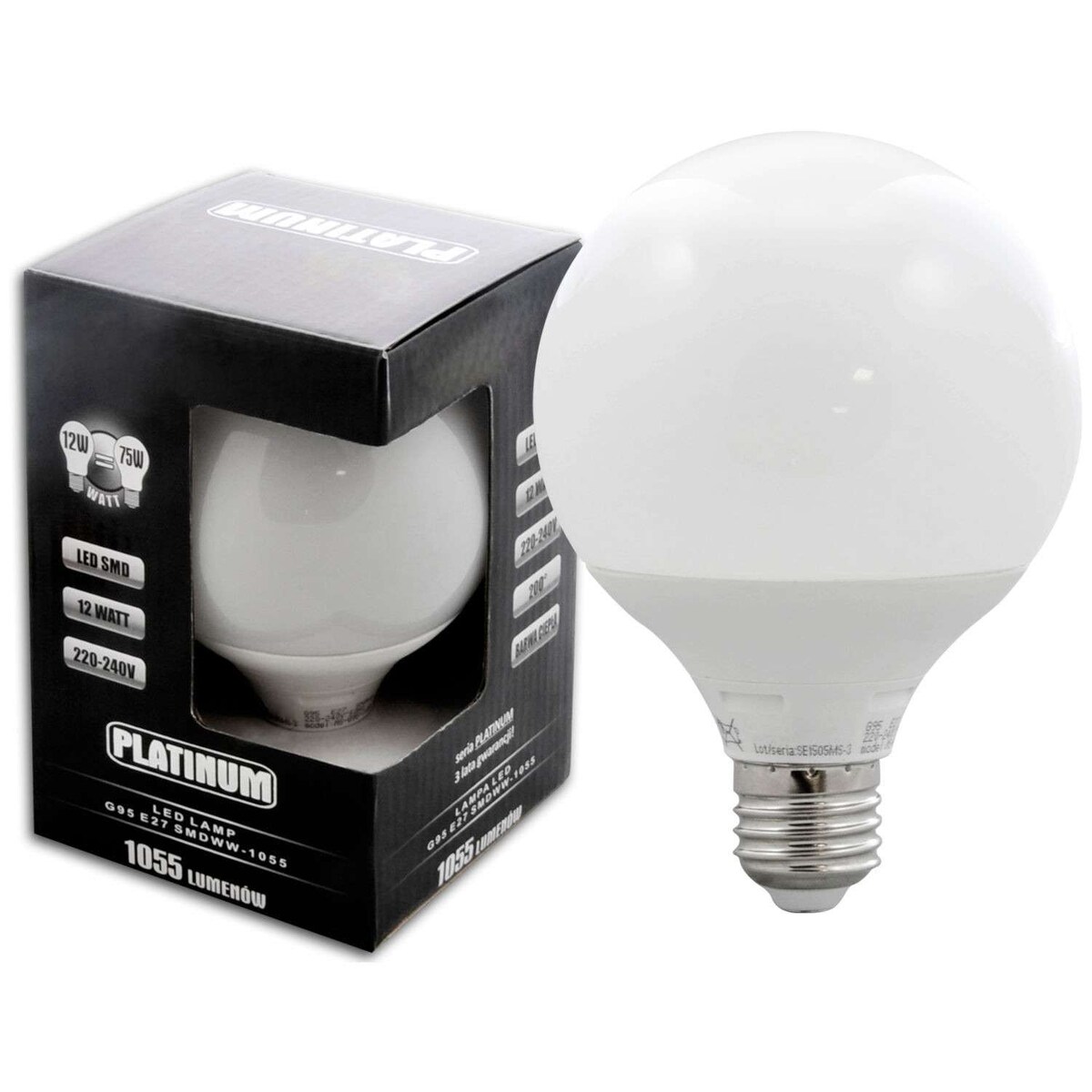 Żarówka PLATINUM 303868 Polux E27 G95 LED 12W 1055 lm 230V kulka biała ciepła 3000K