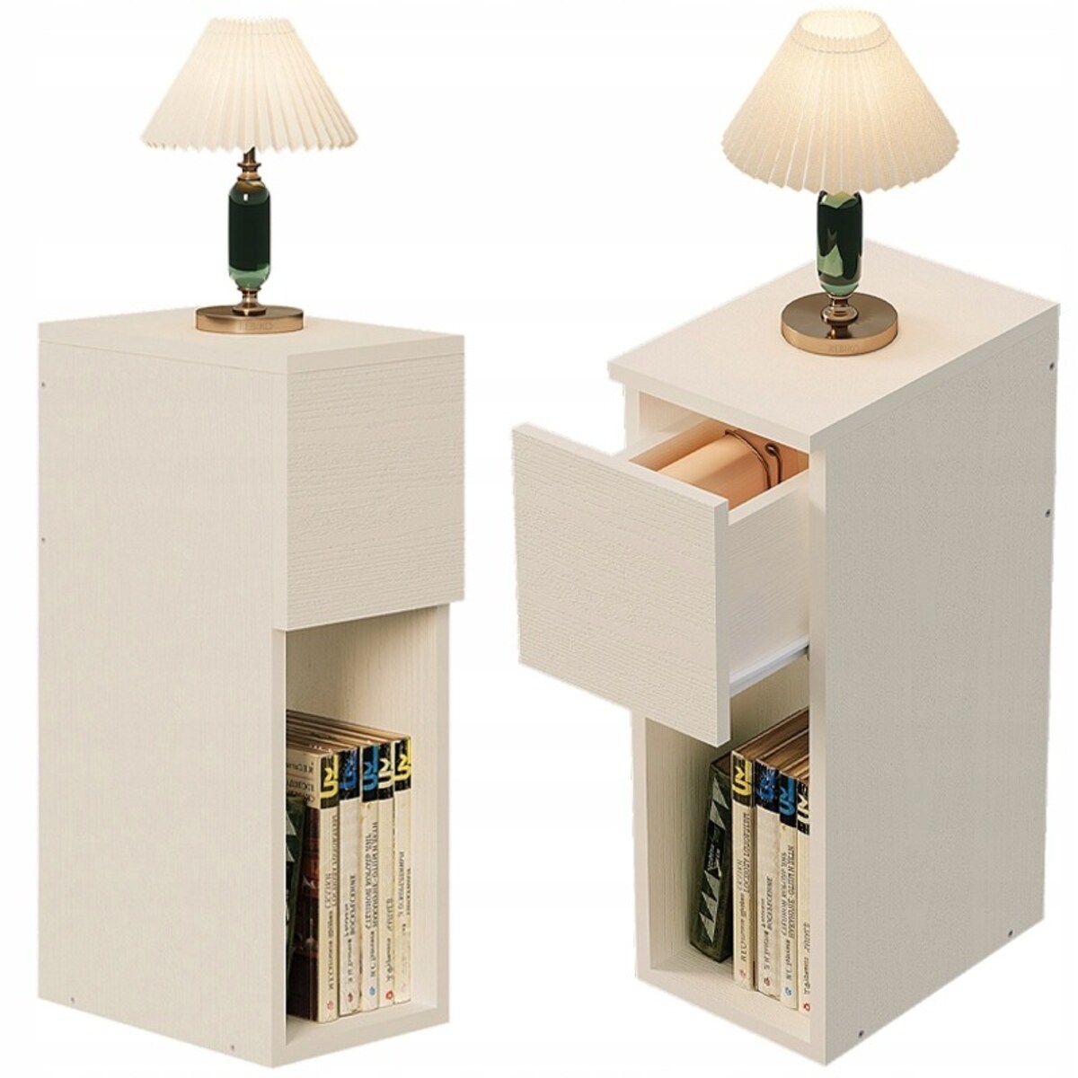 Szafka nocna kremowa z szufladą stolik z półką nowoczesny loft sypialni 55 cm