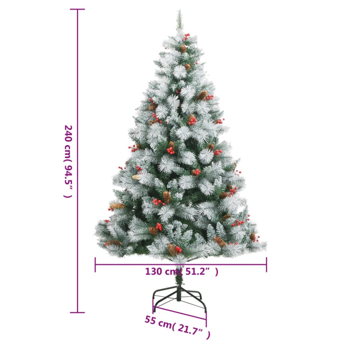 vidaXL Sztuczna choinka na zawiasach, z szyszkami i jagodami, 240 cm