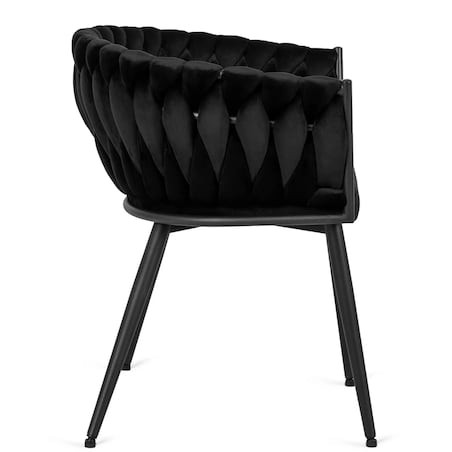 Krzesło Tapicerowane Welurowe Plecione Nowoczesne Do Jadalni EMPOLI Czarne