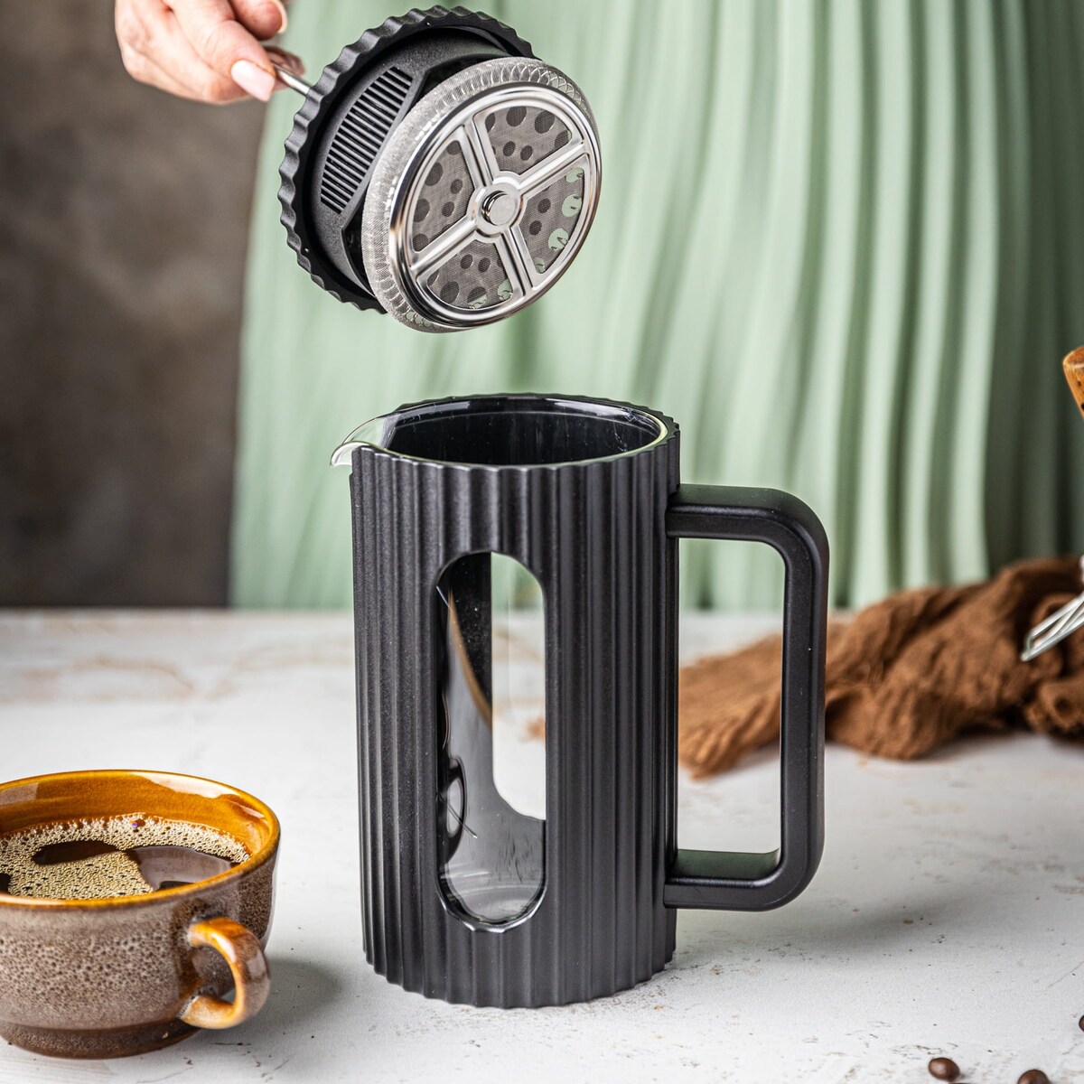 Zaparzacz do herbaty kawy szklany French Press 350 ml czarny KLAUSBERG