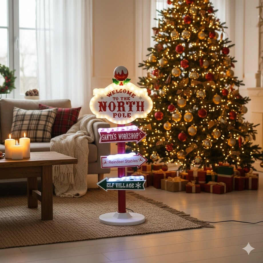 Świąteczna dekoracja zewnętrzna LED - Drogowskaz 95 cm