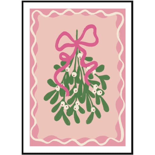 Poster Story, Plakat, Obraz - Świąteczna Jemioła na Różowym Tle, wymiary 21 x 30 cm