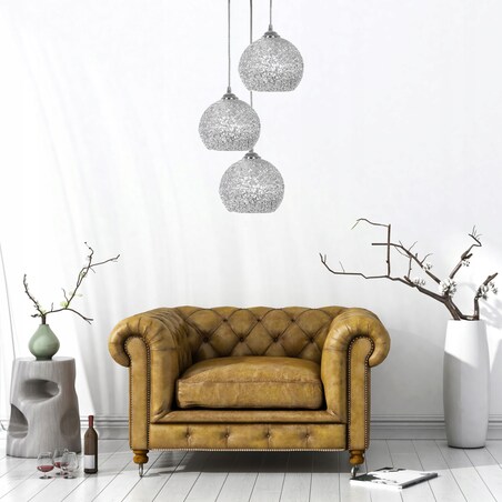 Lampa Wisząca Srebrna Chrom Kule Glamour