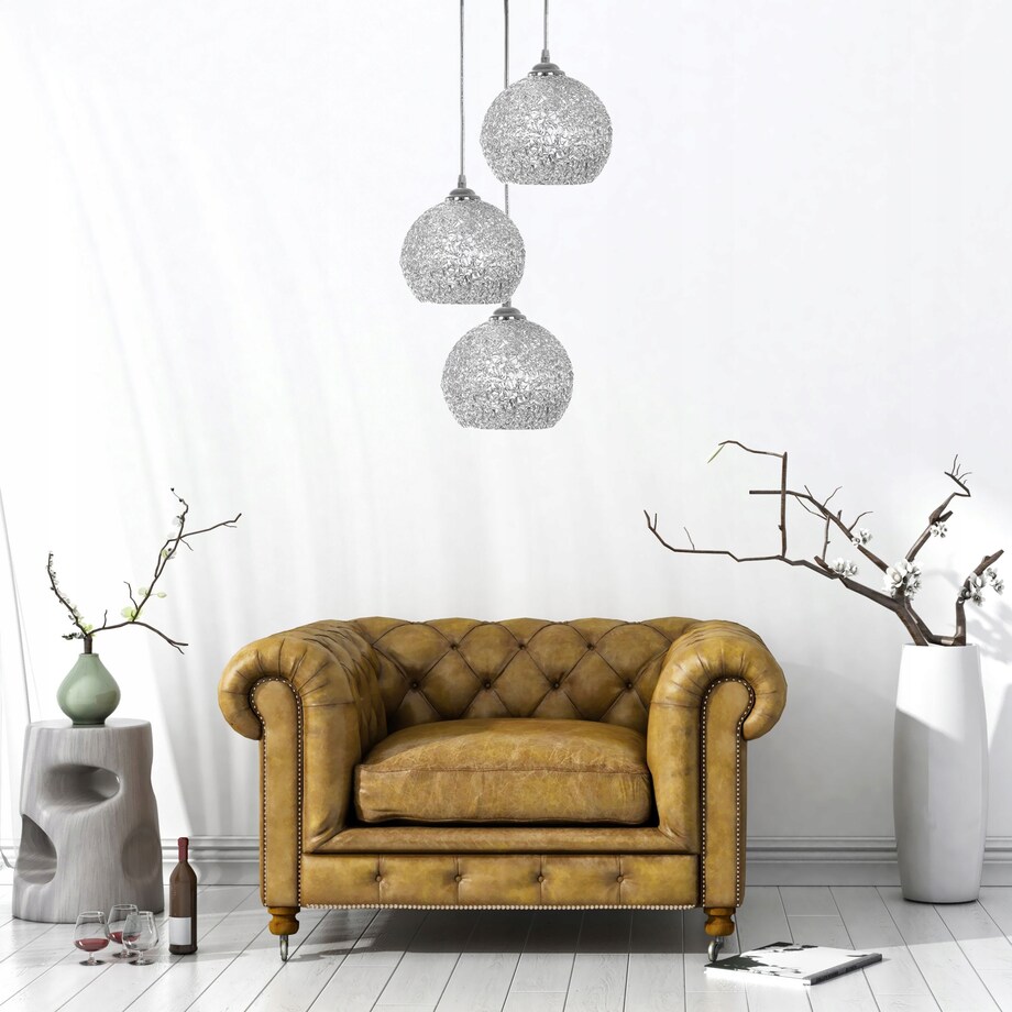 Lampa Wisząca Srebrna Chrom Kule Glamour