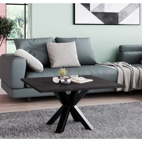 Stolik kawowy NEO kwadratowy 80x80 z metalową podstawą- marmur czarny