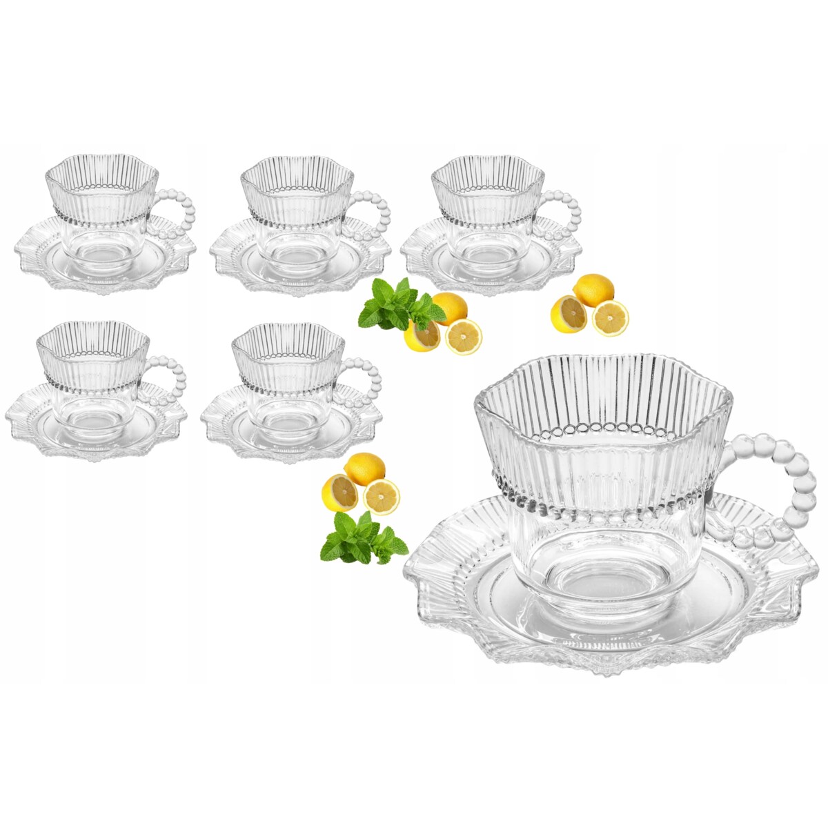 KOMPLET Filiżanka do kawy herbaty ze spodkiem szklana 6x 200 ml WZOREK