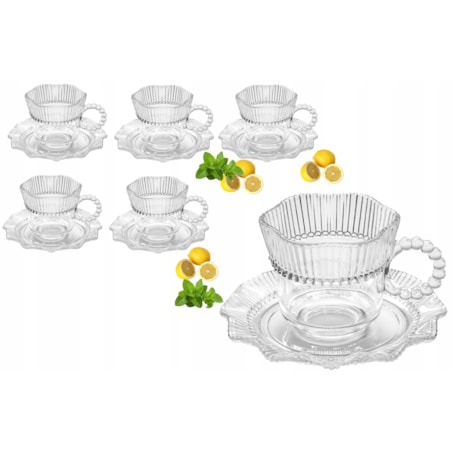 KOMPLET Filiżanka do kawy herbaty ze spodkiem szklana 6x 200 ml WZOREK