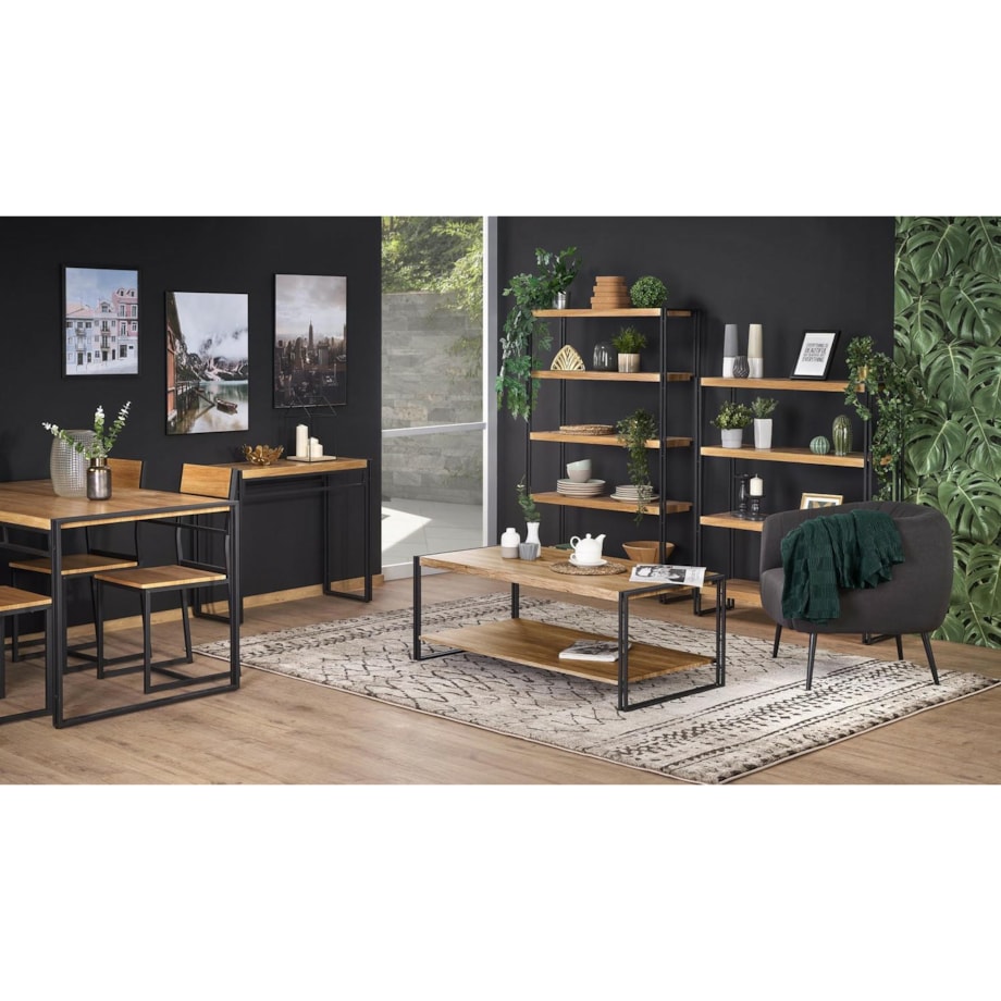 KONSOLA Indar 90/35/76 cm DĄB ZŁOTY czarna podstawa