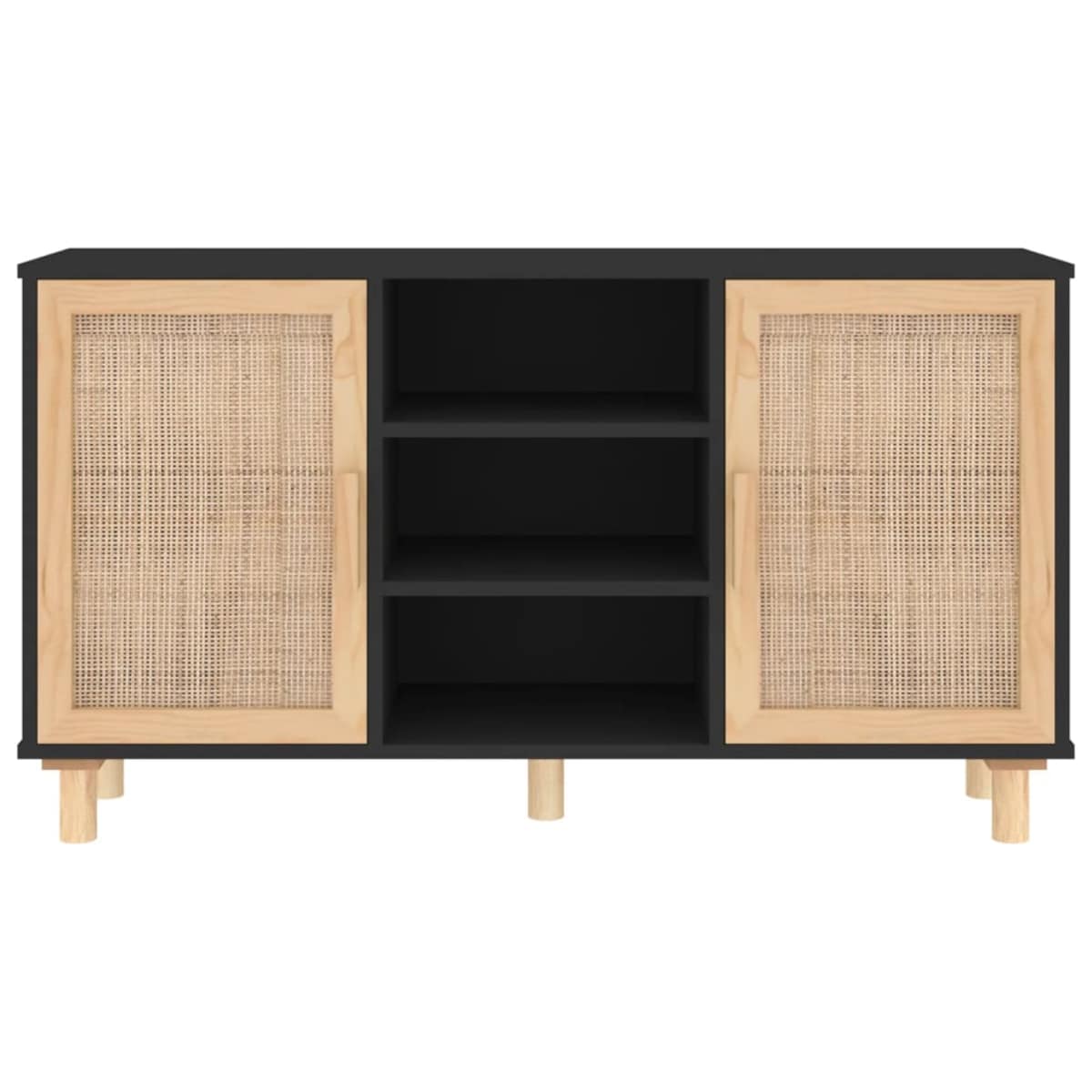 vidaXL Komoda, czarna, 105x30x60 cm, lita sosna i naturalny rattan