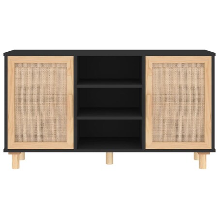vidaXL Komoda, czarna, 105x30x60 cm, lita sosna i naturalny rattan