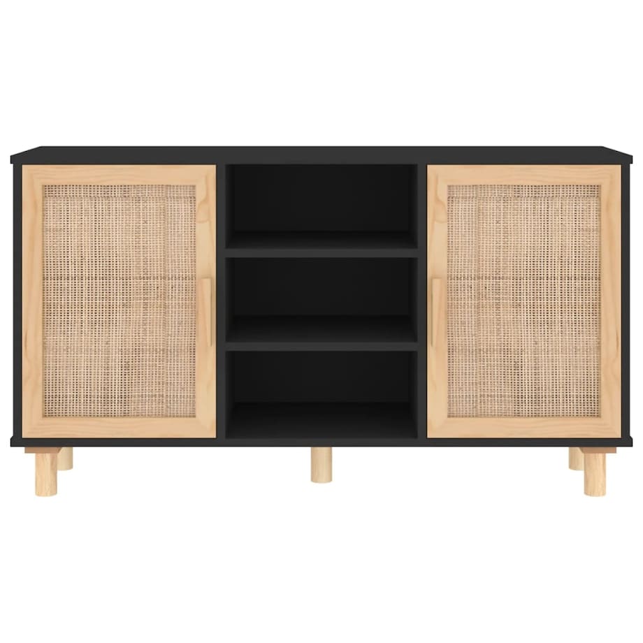 vidaXL Komoda, czarna, 105x30x60 cm, lita sosna i naturalny rattan
