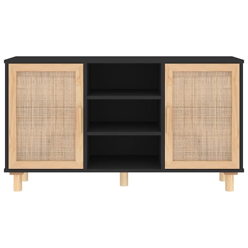 vidaXL Komoda, czarna, 105x30x60 cm, lita sosna i naturalny rattan