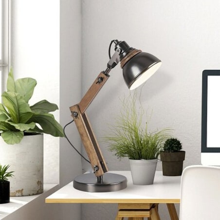 Stojąca LAMPA stołowa AKSEL 4199 Rabalux nocna LAMPKA do sypialni vintage drewno grafitowa