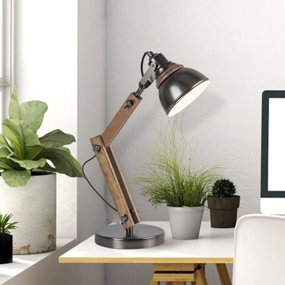 Stojąca LAMPA stołowa AKSEL 4199 Rabalux nocna LAMPKA do sypialni vintage drewno grafitowa