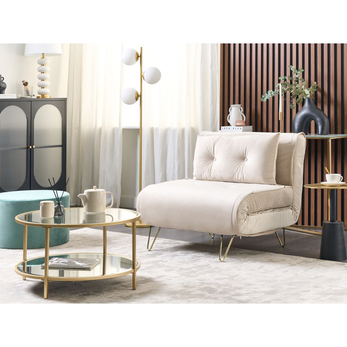 Sofa welurowa rozkładana beżowa VESTFOLD