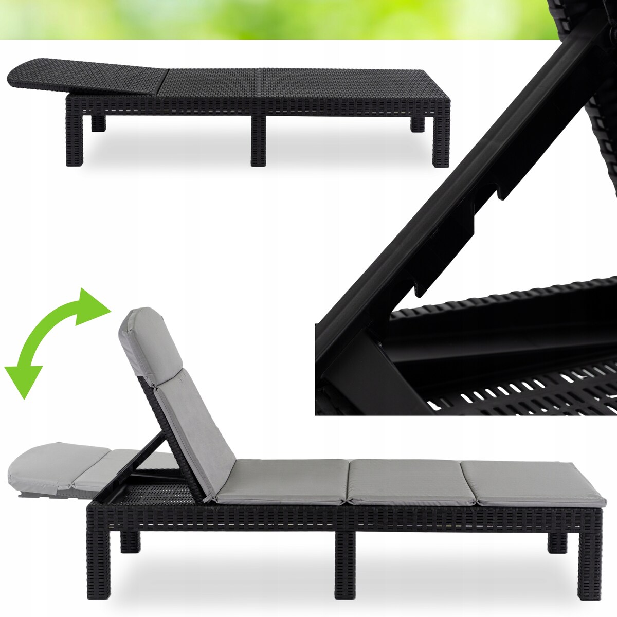 Leżak Ogrodowy Rattanowy Turystyczny Rozkładany Leżanka Łóżko LUIZJANA