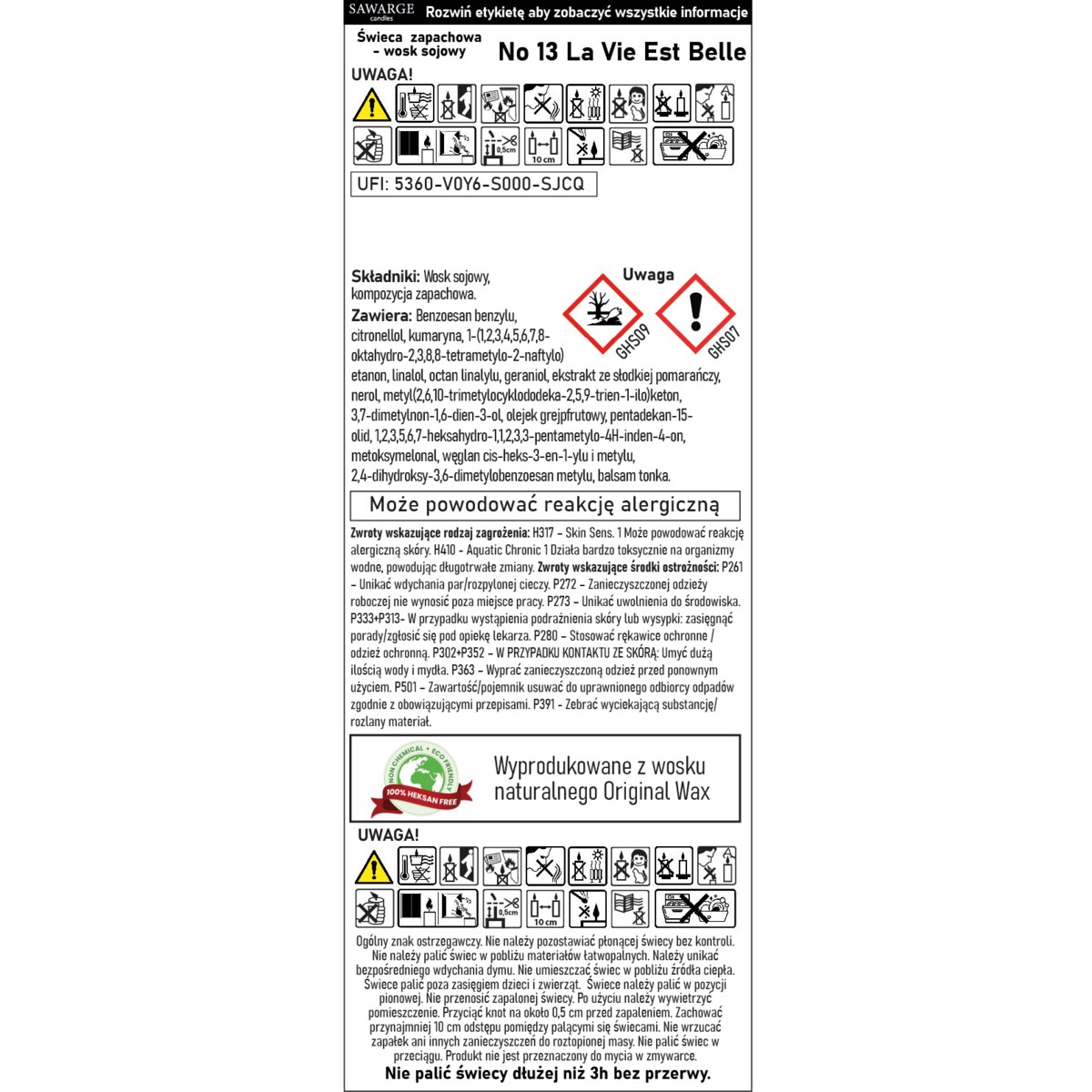 Świeca Zapachowa Sojowa No13 /Drewniany Knot/40h/ La Vie Est Belle 200g