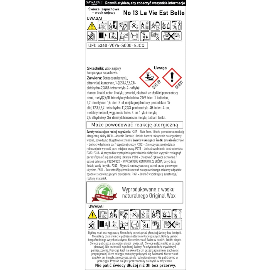 Świeca Zapachowa Sojowa No13 /Drewniany Knot/40h/ La Vie Est Belle 200g