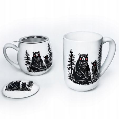 Porcelanowy kubek z uchwytem MIŚ I LIS do kawy herbaty czekolady 400ml - prezent upominek dla kobiety faceta babci dziadka mamy taty chłopaka dziewczyny