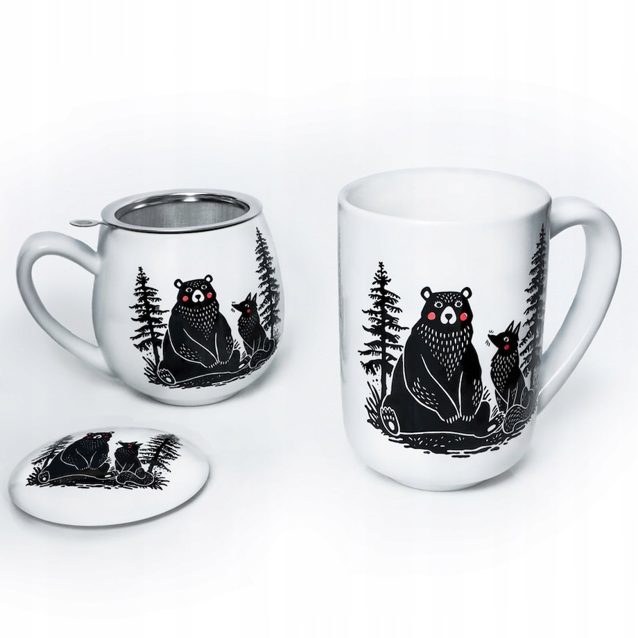 Porcelanowy kubek z uchwytem MIŚ I LIS do kawy herbaty czekolady 400ml - prezent upominek dla kobiety faceta babci dziadka mamy taty chłopaka dziewczyny