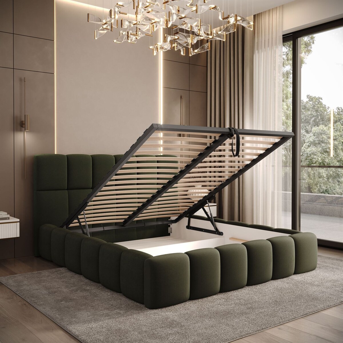 Łóżko tapicerowane VENEZIA, pojemnik na pościel, stelaż 34, 140x200, Castel 39