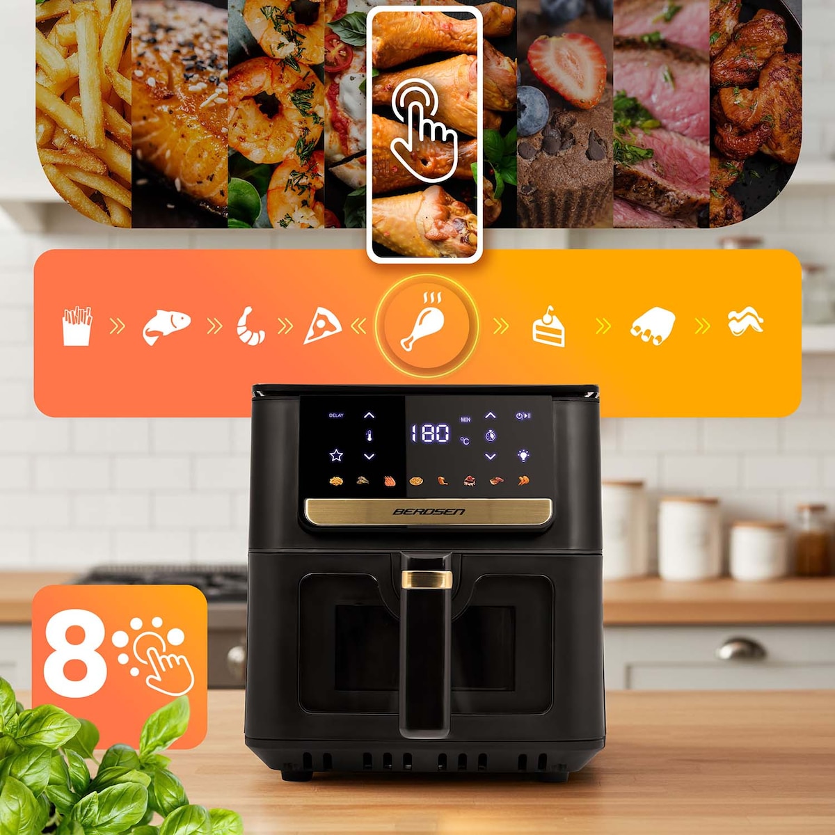 Frytkownica beztłuszczowa Berdsen BD-655 6,5L Air Fryer 1700W + papier do pieczenia