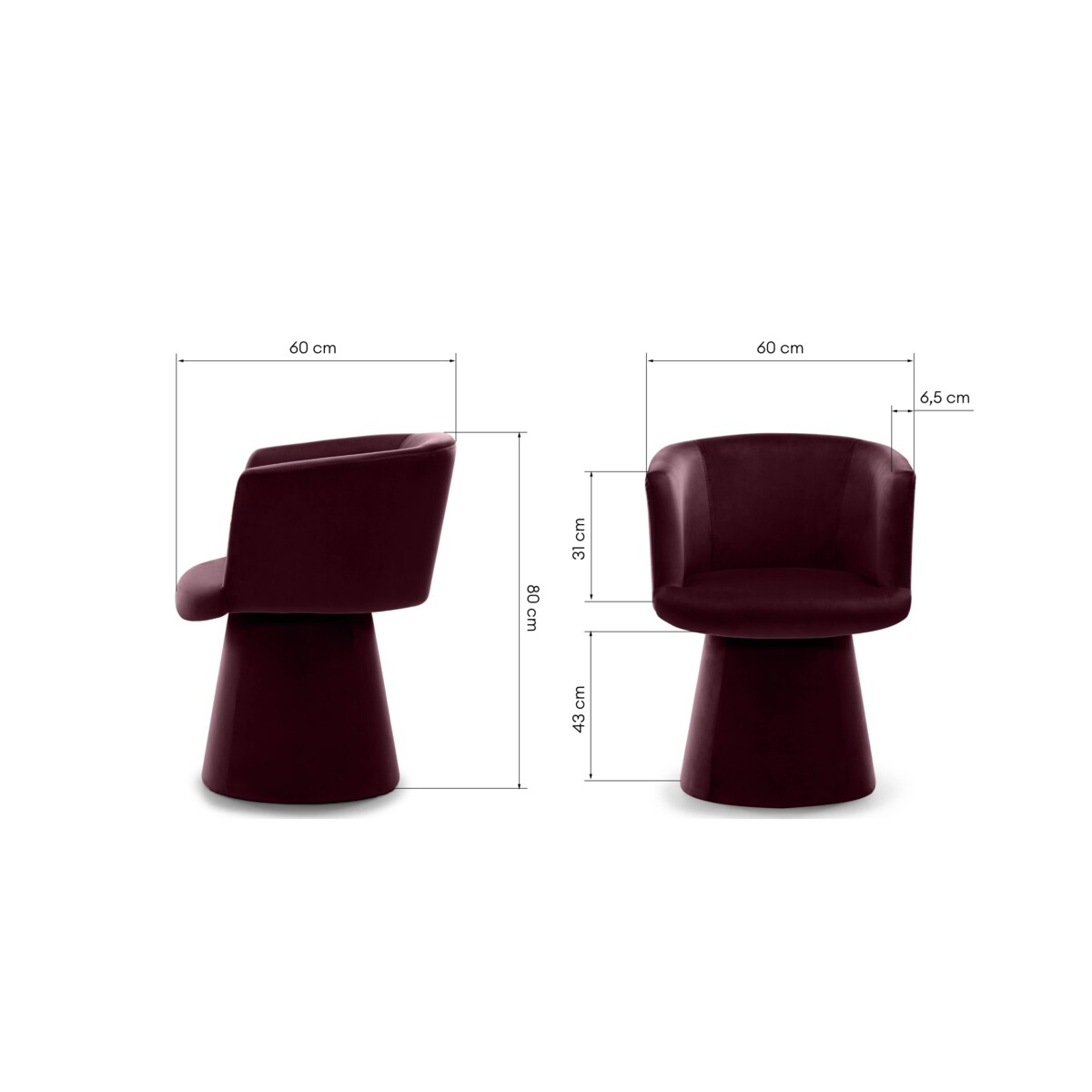 Krzesło obrotowe aksamitne burgundowe Nalf