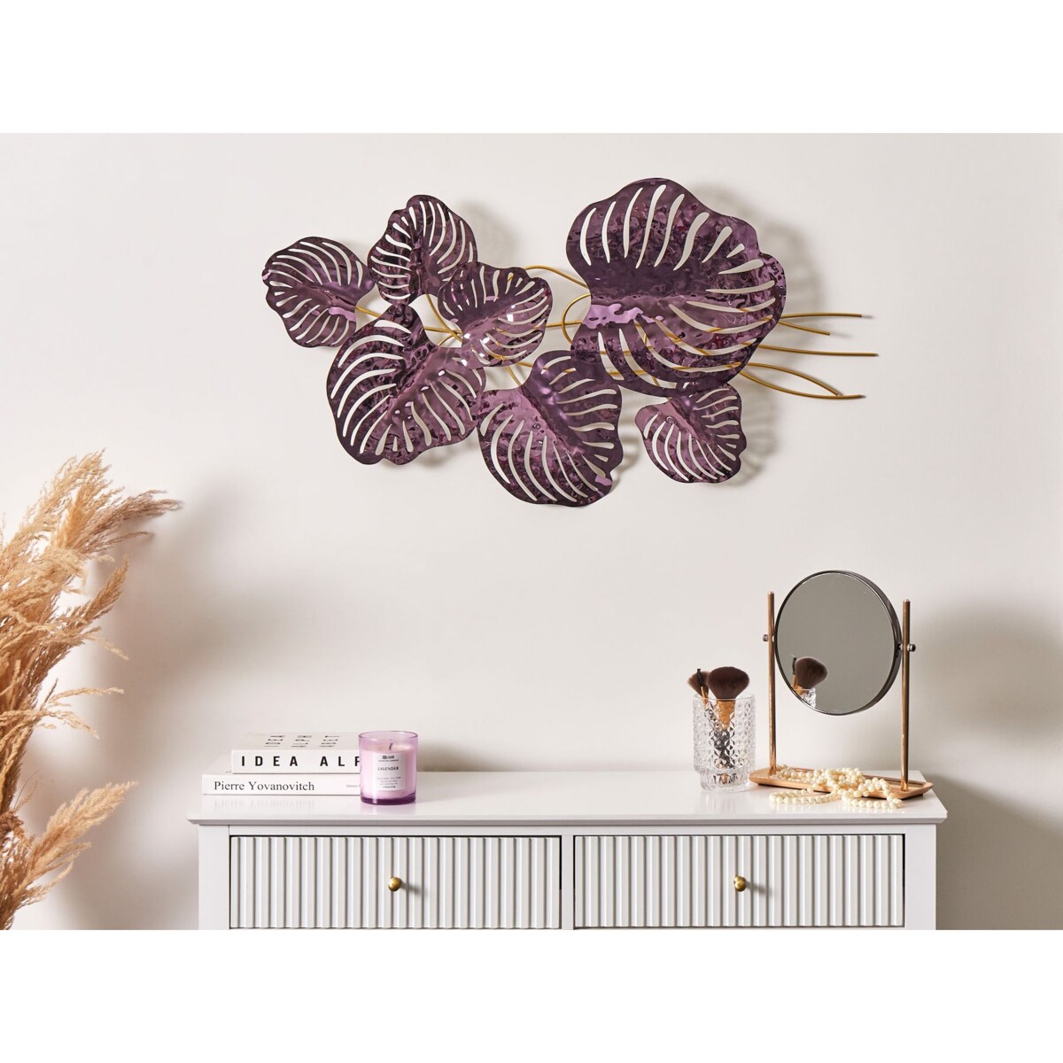 Dekoracja ścienna Liść HOLMIUM Metal 50 cm Purpurowy