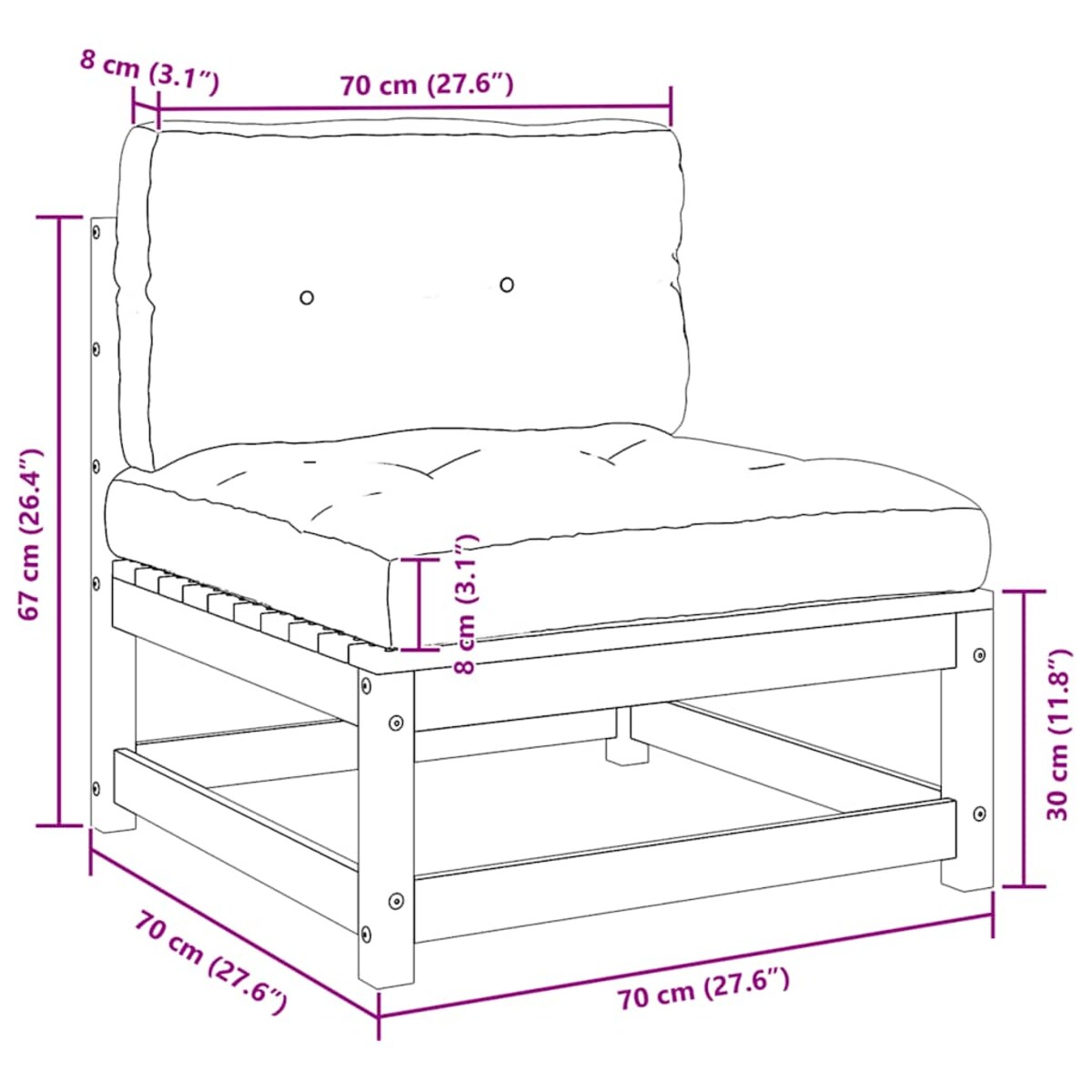 vidaXL Ogrodowa sofa środkowa z antracytowymi poduszkami, szare drewno