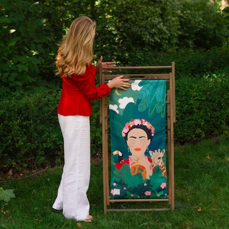 Leżak drewniany poszerzony Frida na prezent, zdejmowany materiał Laba Poland