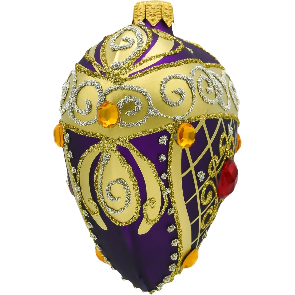 Bombka choinkowa: Serce ze złotymi zdobieniami i kamieniami: purpurowe