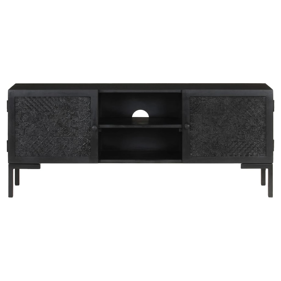 vidaXL Szafka pod TV, czarna, 115x30x46 cm, lite drewno mango