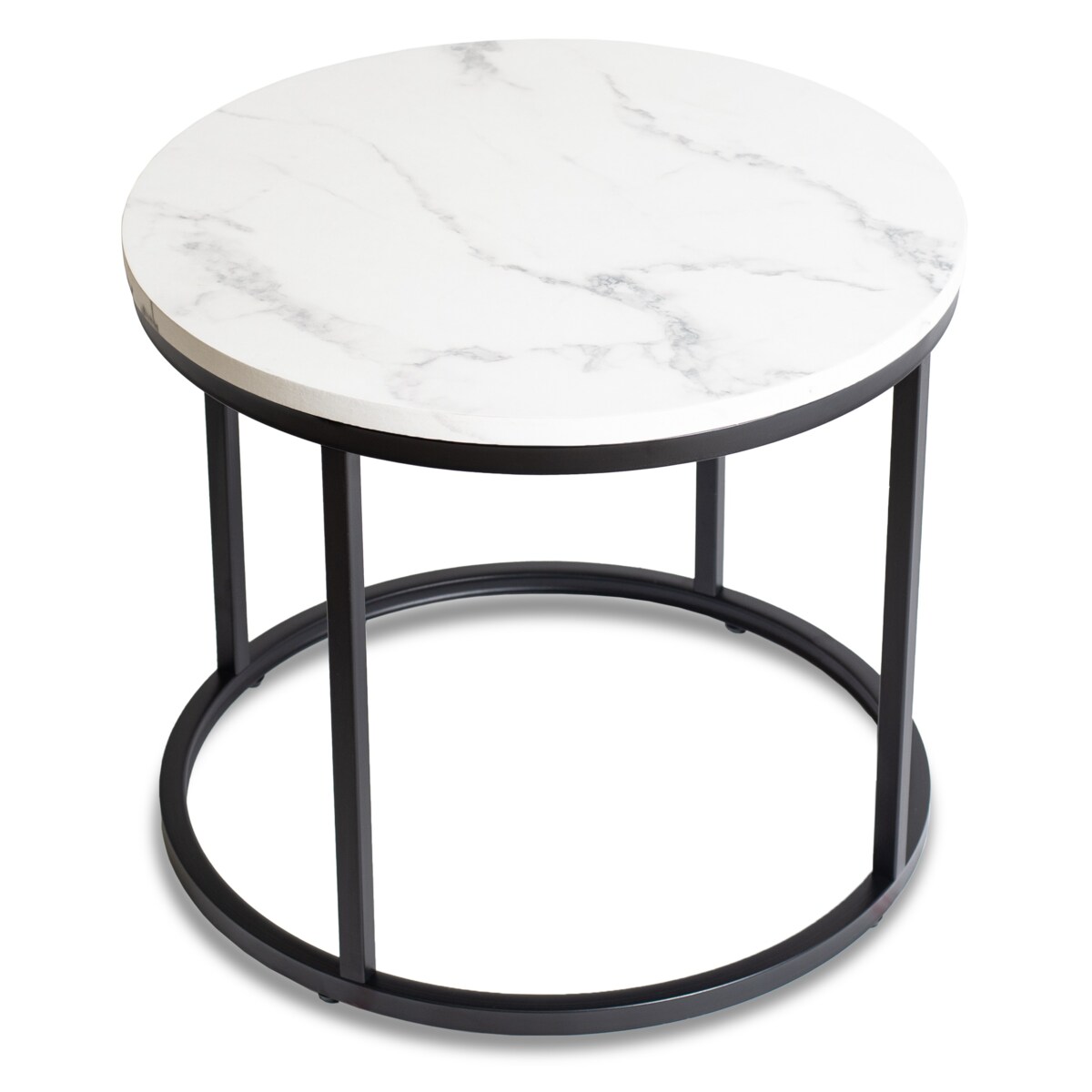Stolik Kawowy Okrągły Glamour Biały Marmur Czarny CONNY