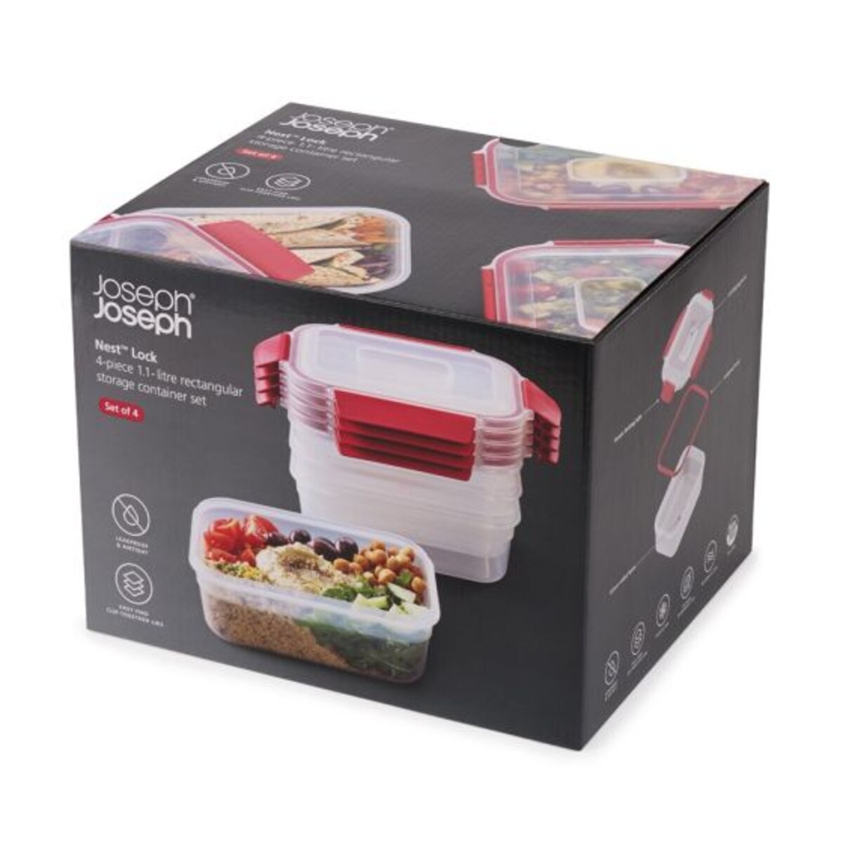 Zestaw 4 pojemników Red Nest Lock Joseph Joseph