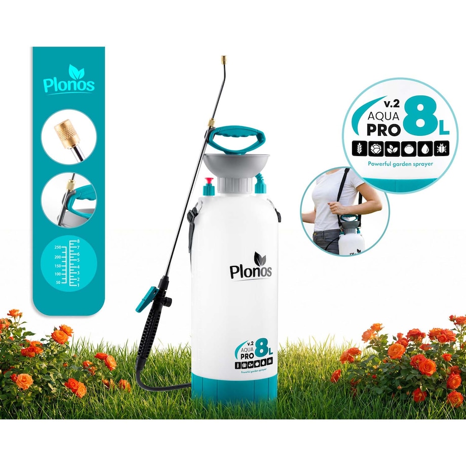 Opryskiwacz ciśnieniowy ręczny Plonos PL-606 8L duży ogrodowy regulowana lanca dysza