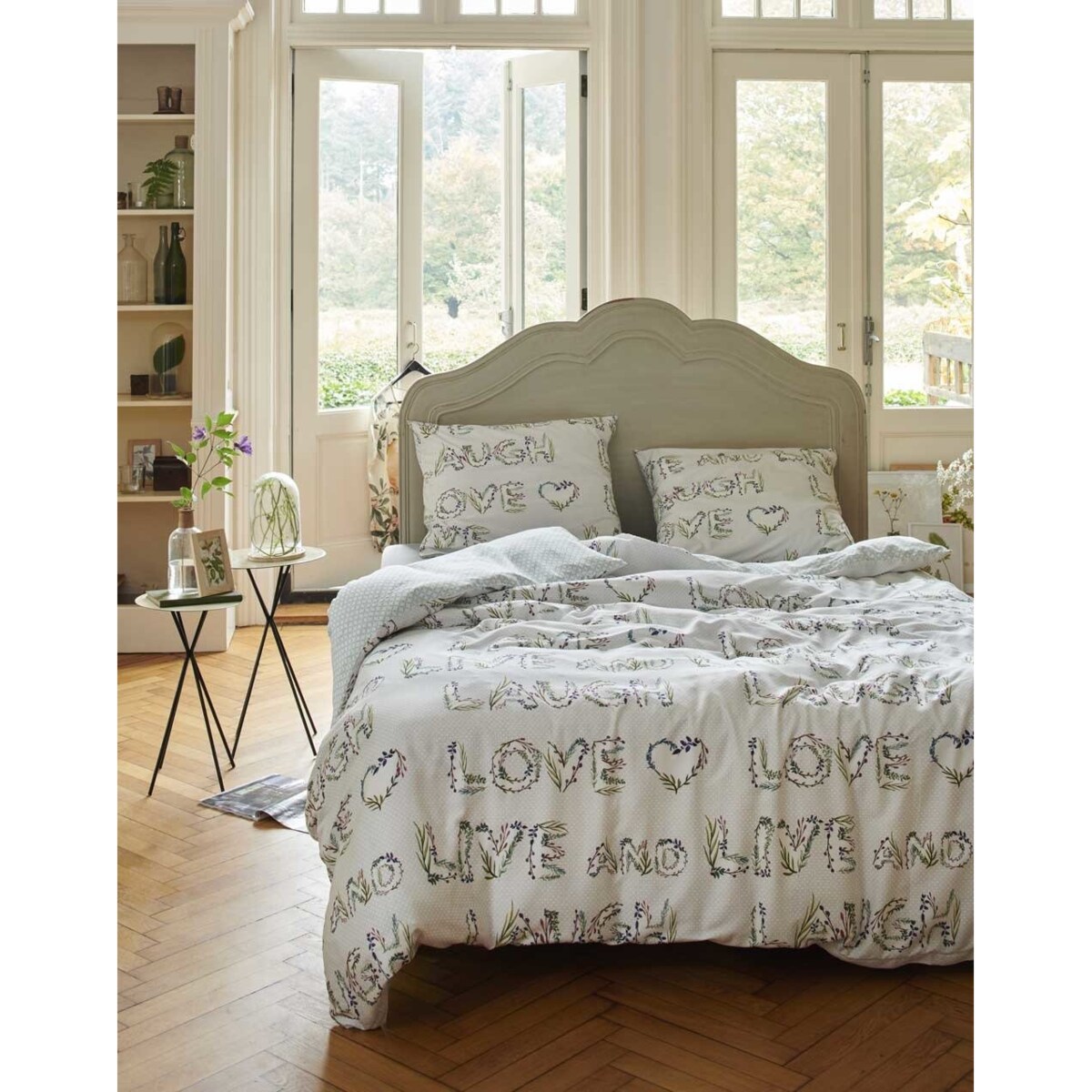 Kolorowy komplet pościeli z bawełny perkalowej z napisami, Esprit, 140 x 220 cm