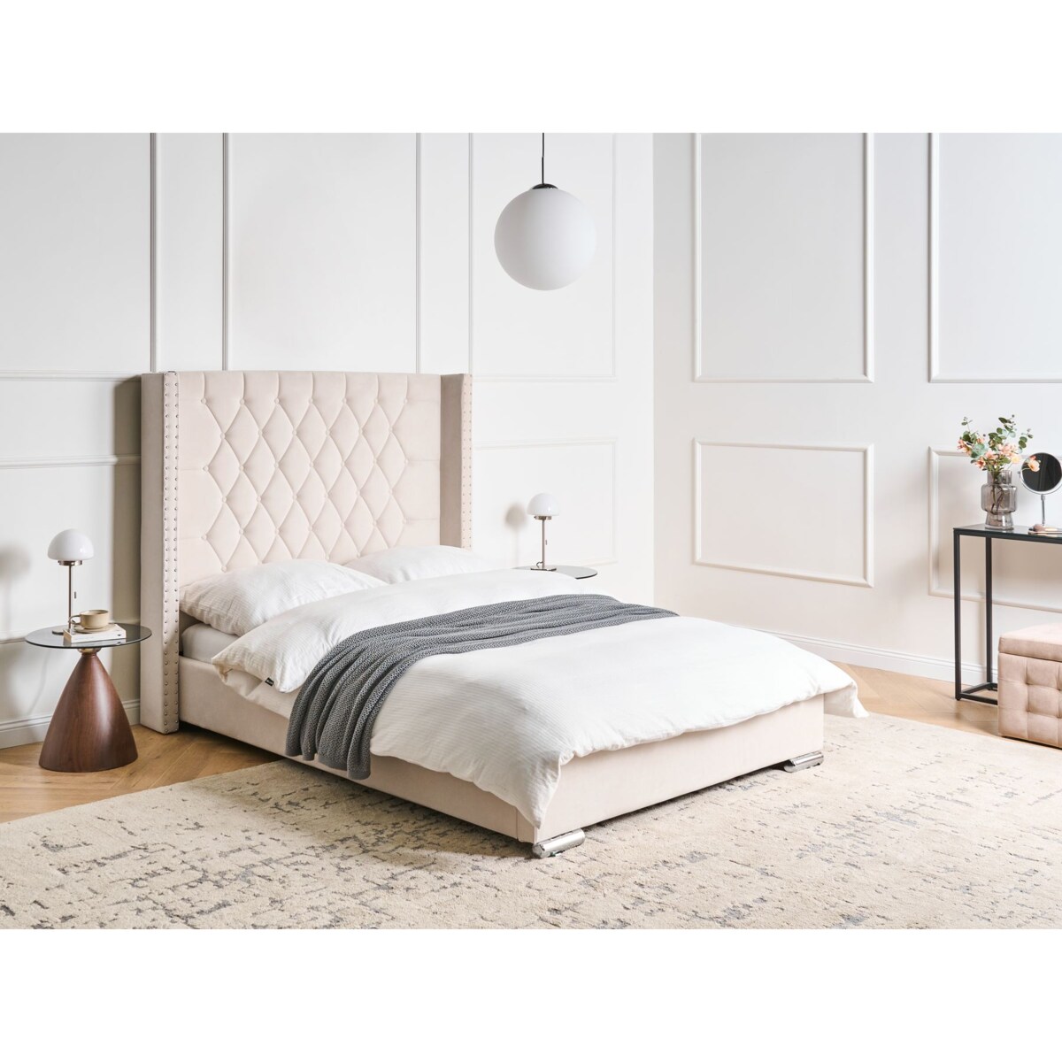 Łóżko Welur LUBBON 140 x 200 cm Złamana biel