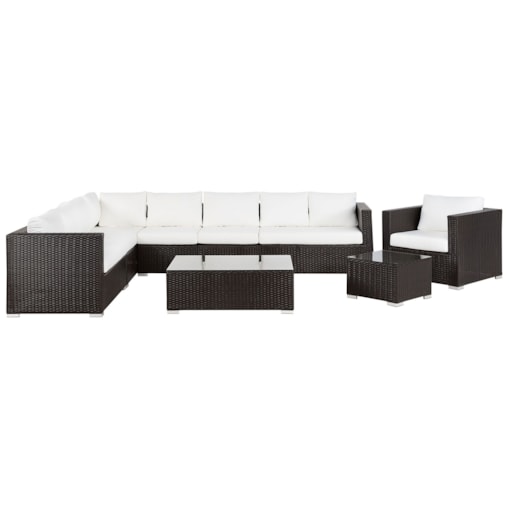 Zestaw ogrodowy ze stolikiem dla 8 osób XXL Prawostronny Modułowy Technorattan Ciemnobrązowy