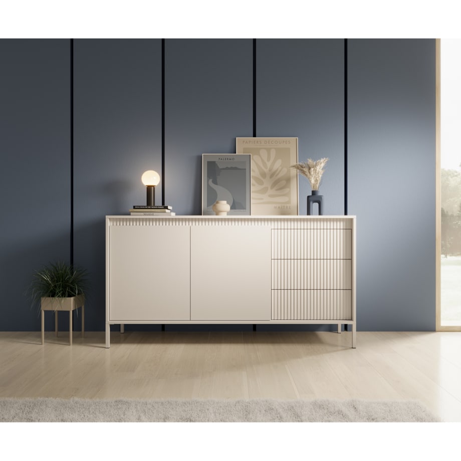 Komoda 153 2D3S ENSO ryflowana, beżowa