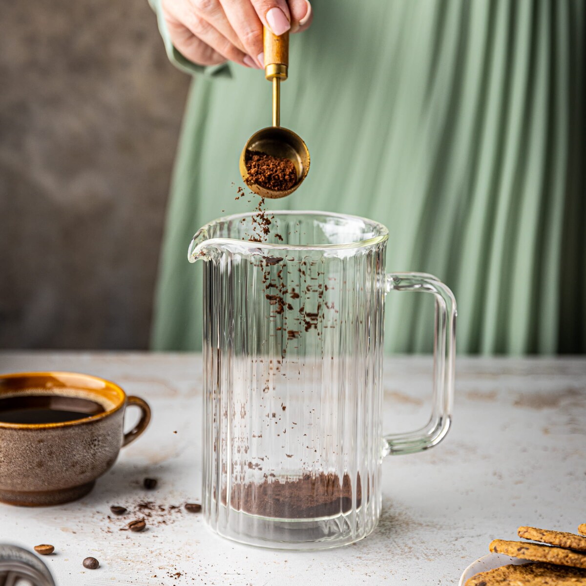Zaparzacz do kawy herbaty szklany 600ml French Press srebrny KLAUSBERG