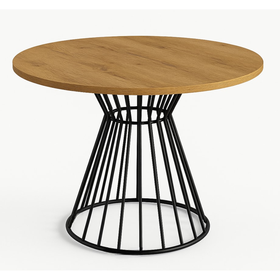 Okrągły stół Reo do salonu z metalową podstawą, blat 90 cm- dąb craft złoty