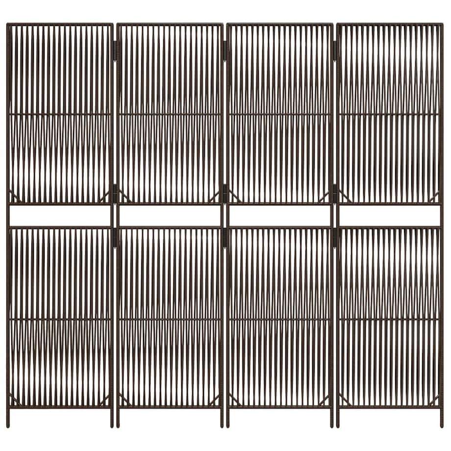 vidaXL Parawan 4-panelowy, brązowy, polirattan