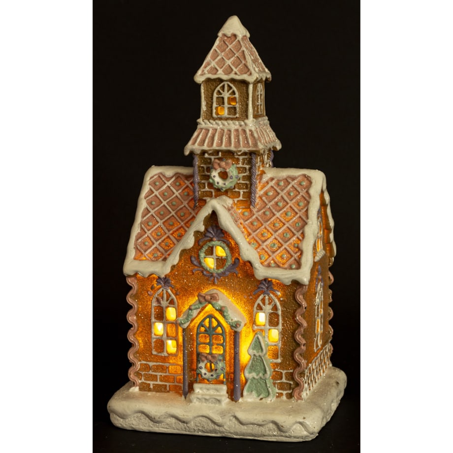 Dekoracja domek z piernika LED 22x12x10,5 cm z wieżyczką