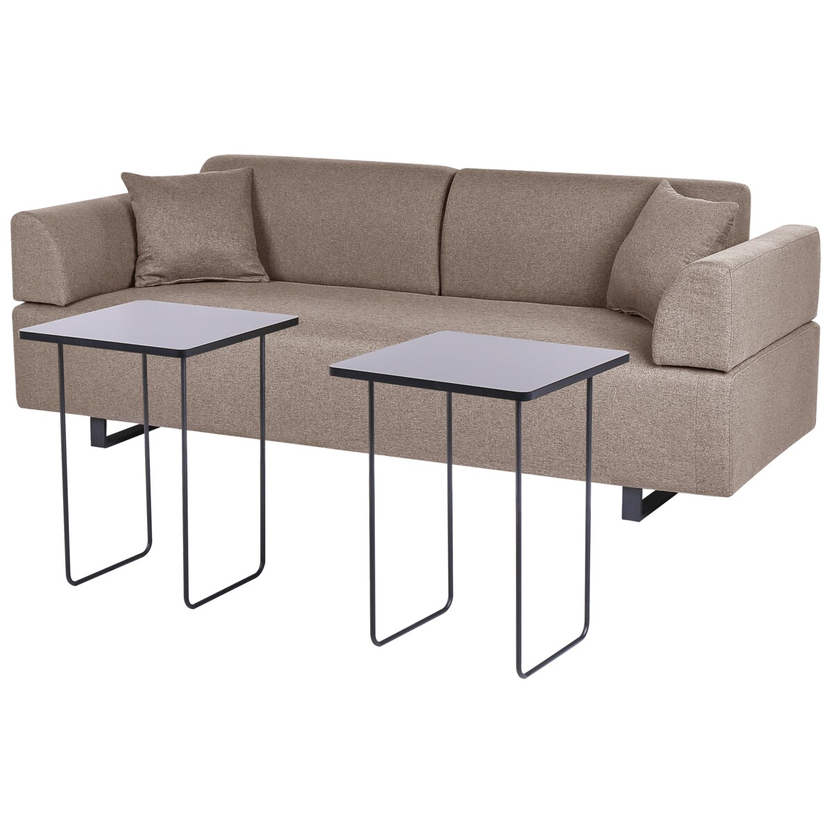 Sofa ze stolikami brązowa SOKNA