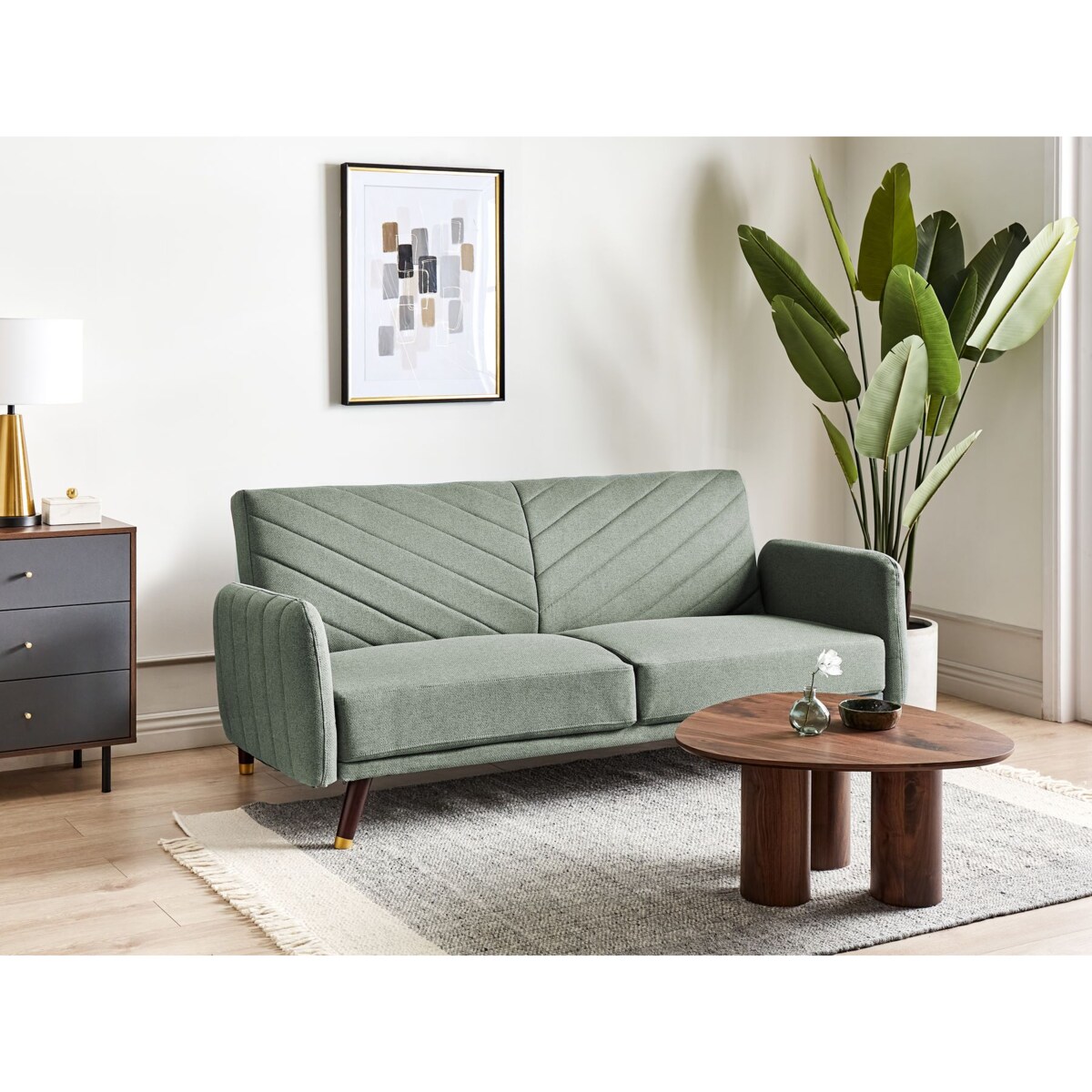 Sofa rozkładana SENJA Jasnozielony Len syntetyczny